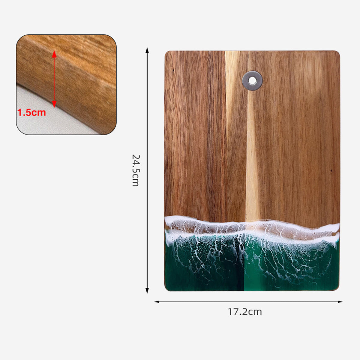 Wood Cutting Board with Blue-Green Resin Wave Pattern