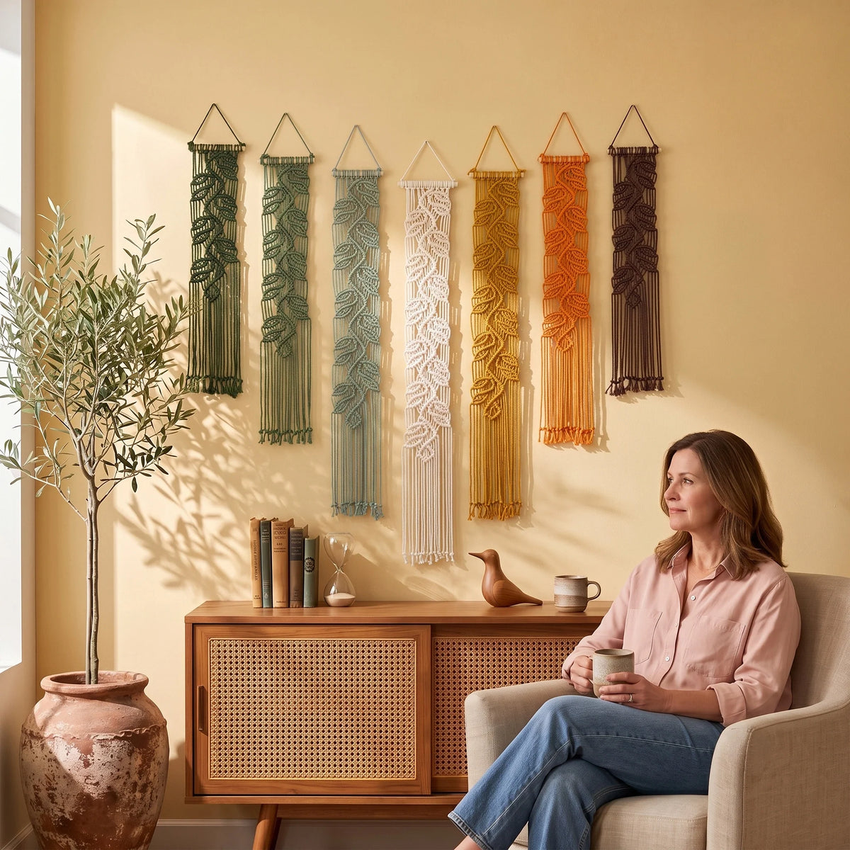 Vela Vertical Macrame Wall Hanging in Green