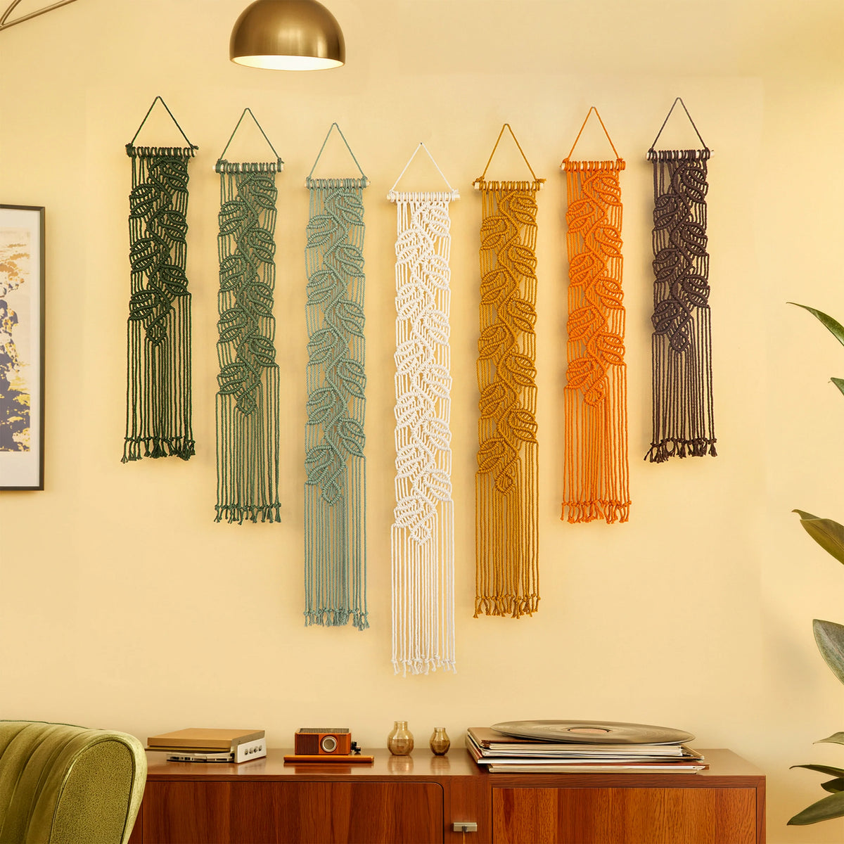 Vela Vertical Macrame Wall Hanging in Green