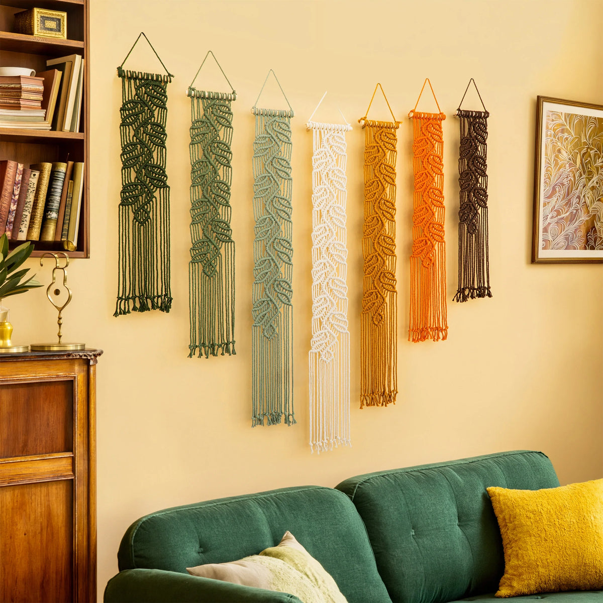 Vela Vertical Macrame Wall Hanging in Green