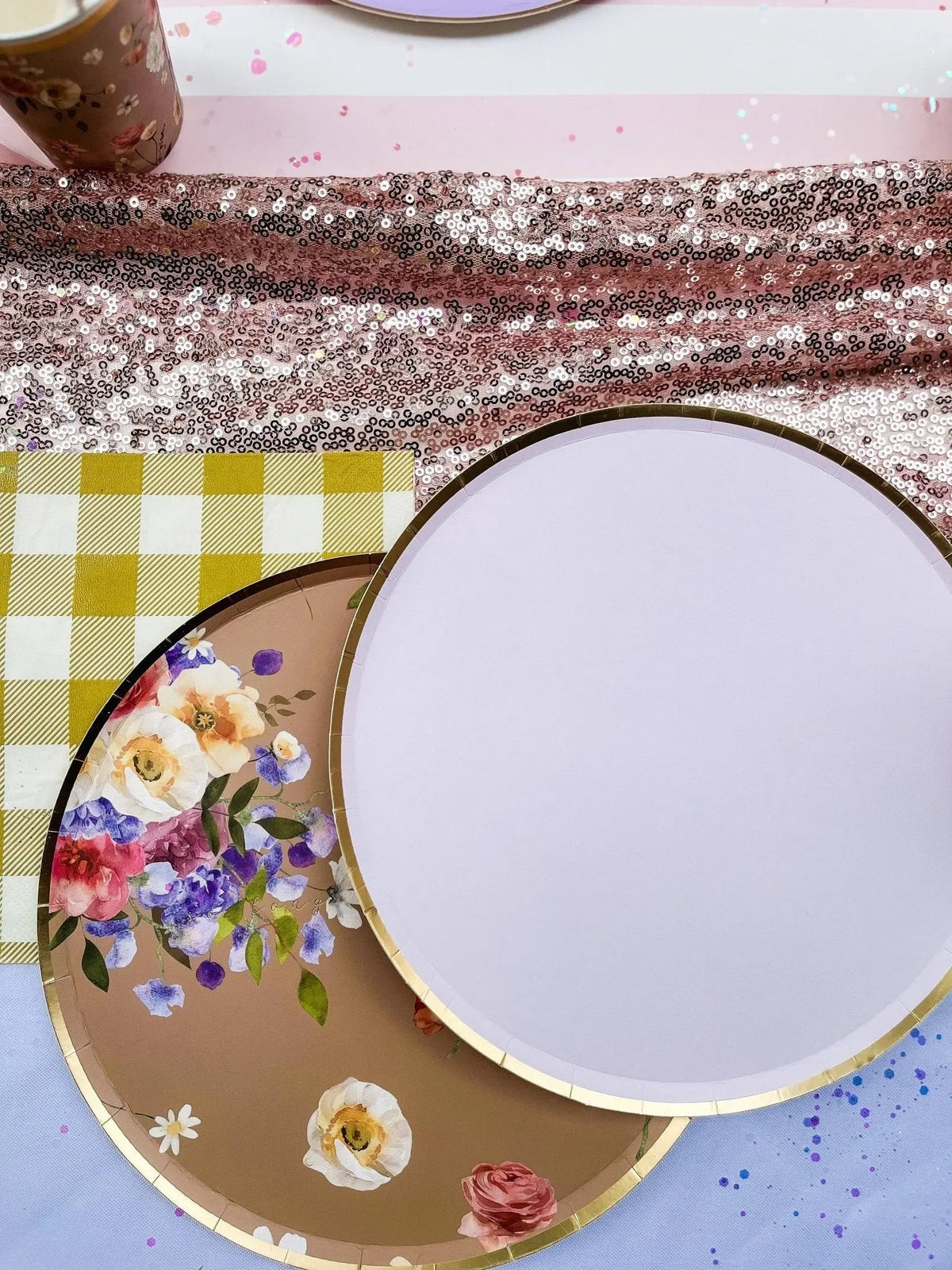 Gold and Light Pink Paper Plates (8 Pieces)