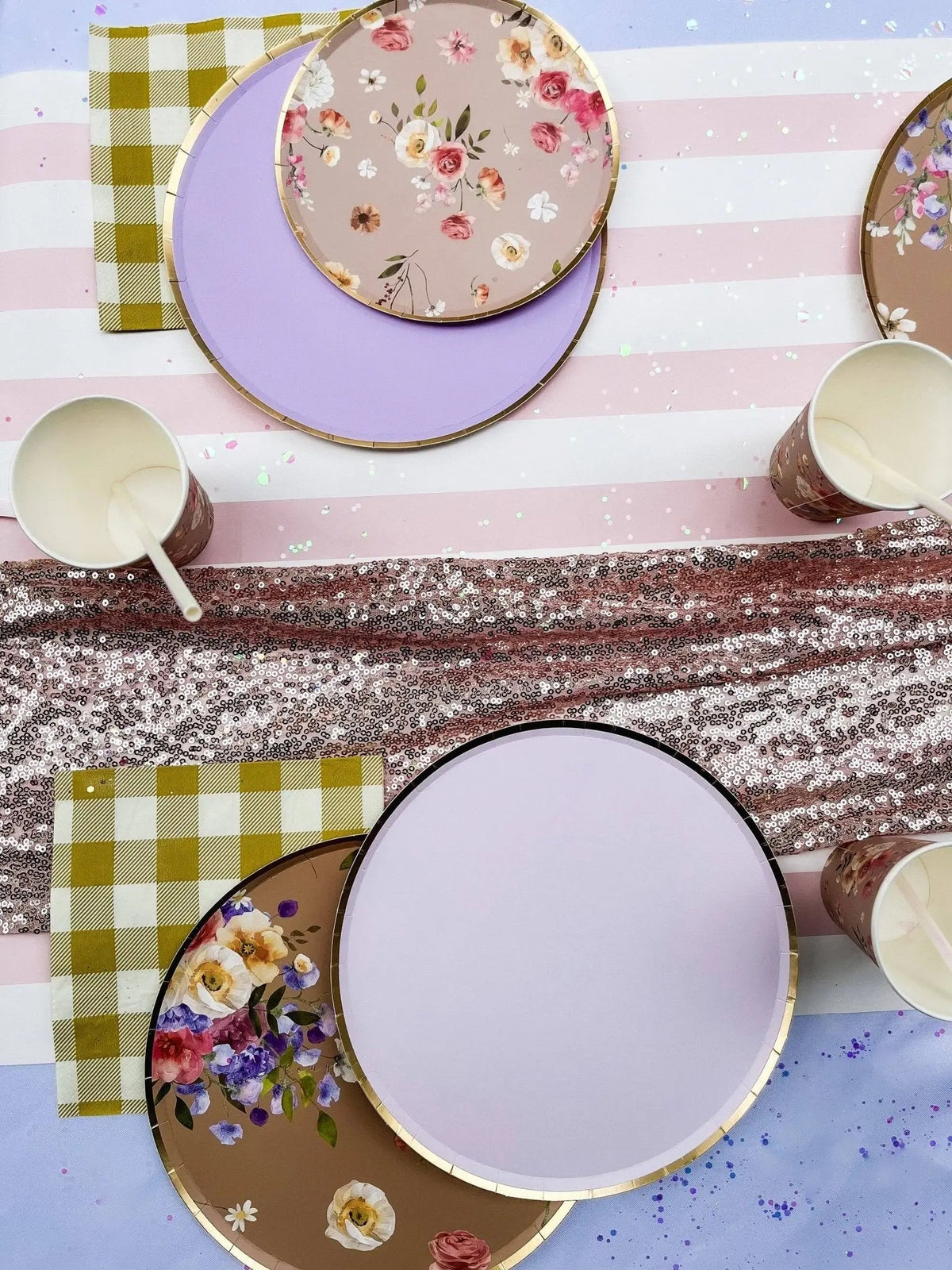 Gold and Light Pink Paper Plates (8 Pieces)