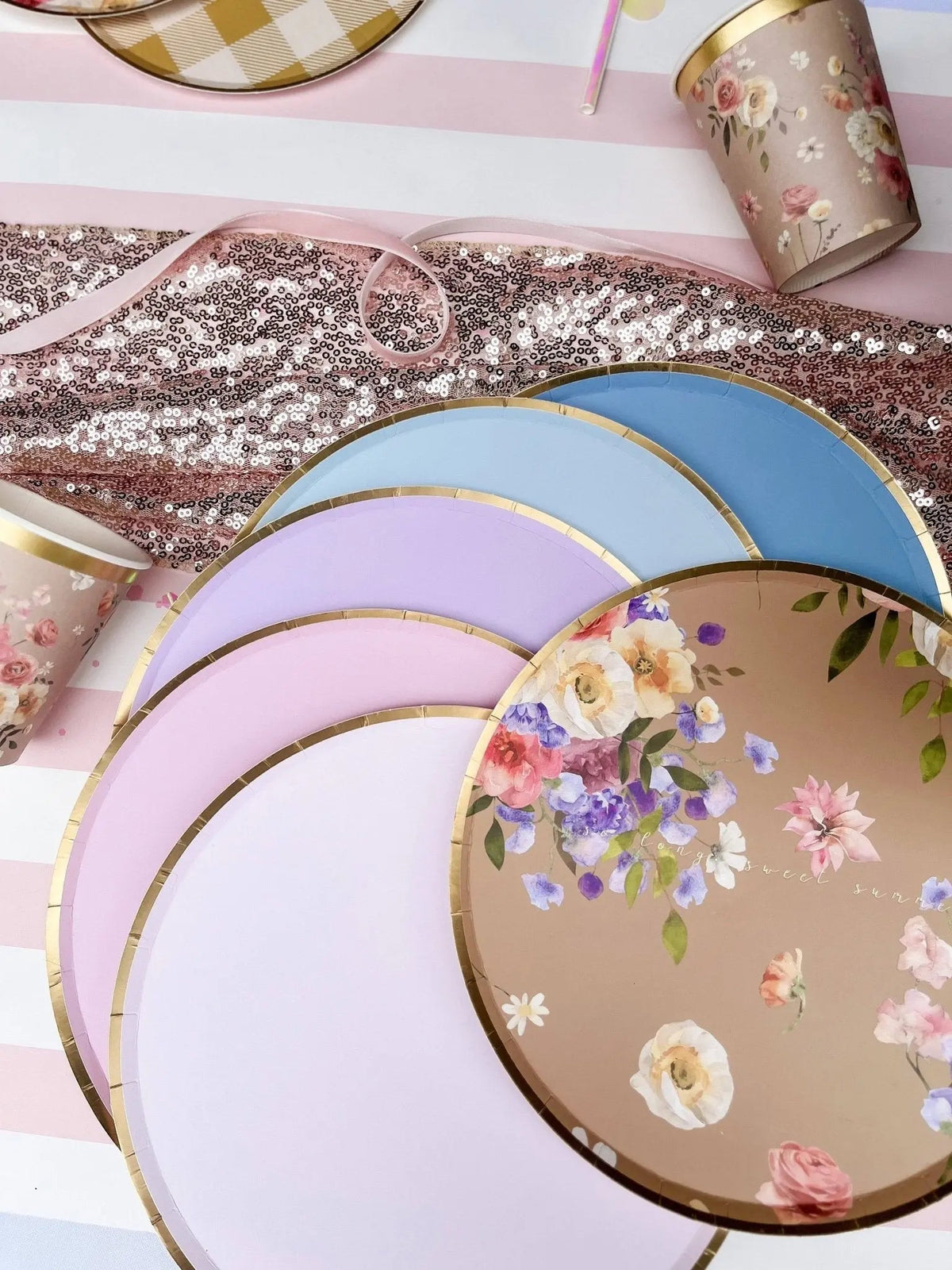 Gold and Light Pink Paper Plates (8 Pieces)