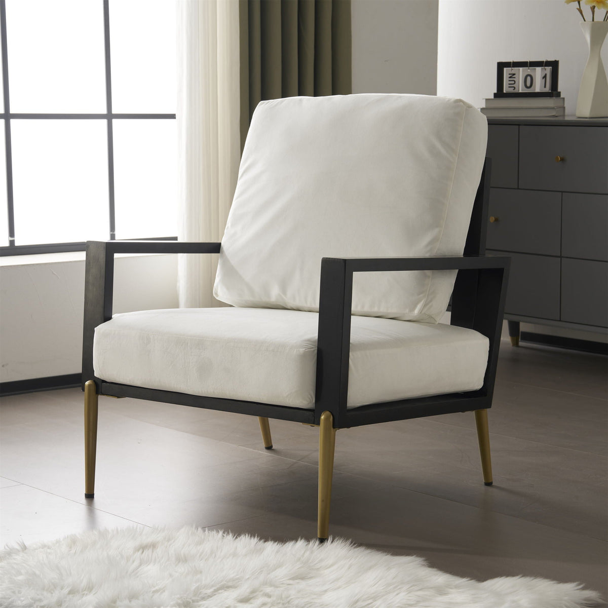 Modern Armchair With Solid Wood Frame and Adjustable Backrest - White or Light Blue
