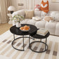 Round Nesting Coffee Table Set of 2 with Metal Base - Light Brown, White, or Black